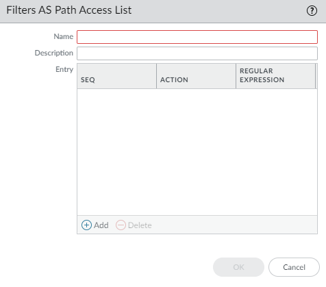 AS Path Access List configuration window.